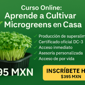 Imagen promocional del curso online de microgreens. Taller práctico para cultivar brotes comestibles en casa con Rodrigo Plakarq. Curso certificado en español.
