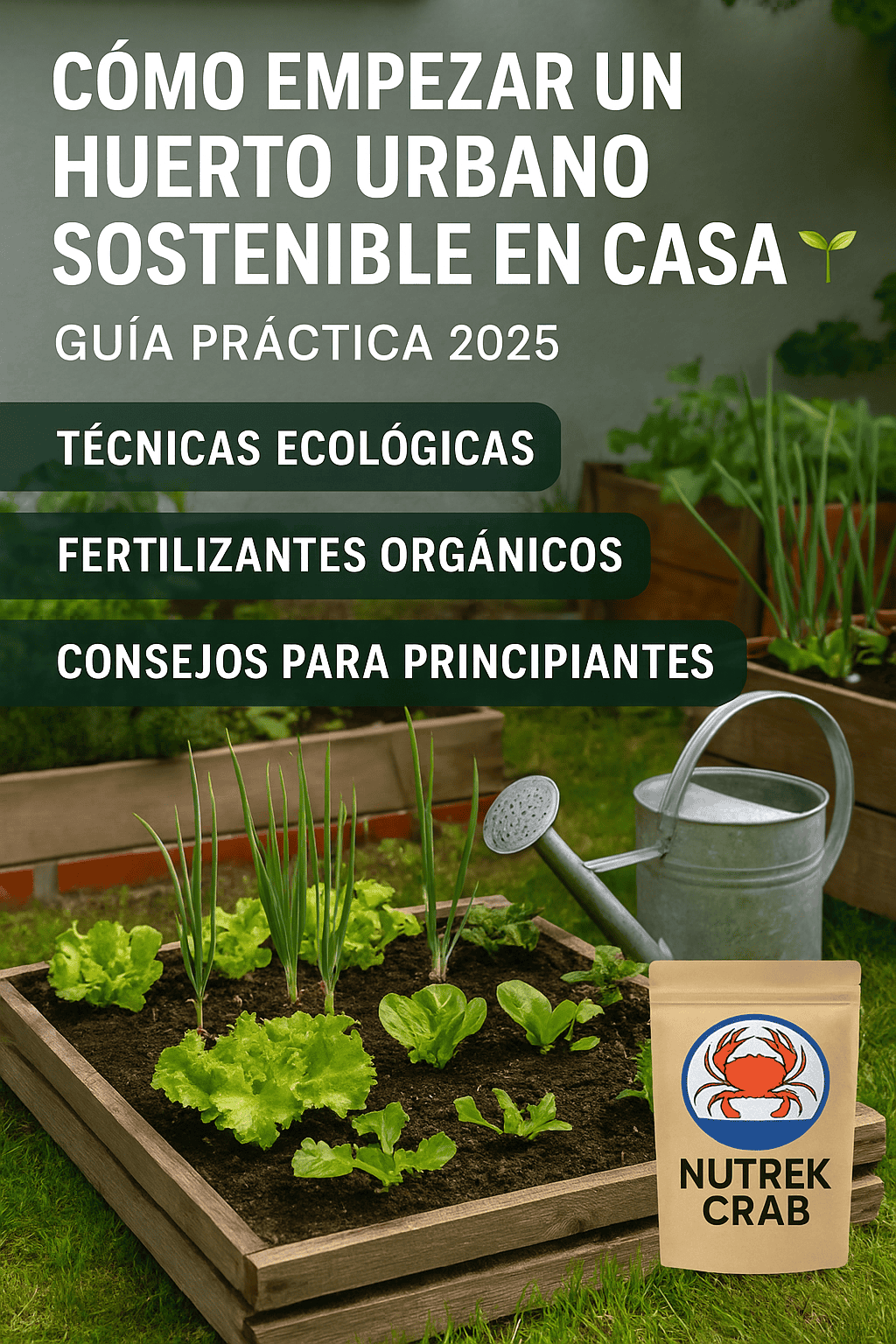Huerto urbano sostenible en casa con técnicas ecológicas, fertilizantes orgánicos y Nutrek Crab® para principiantes"