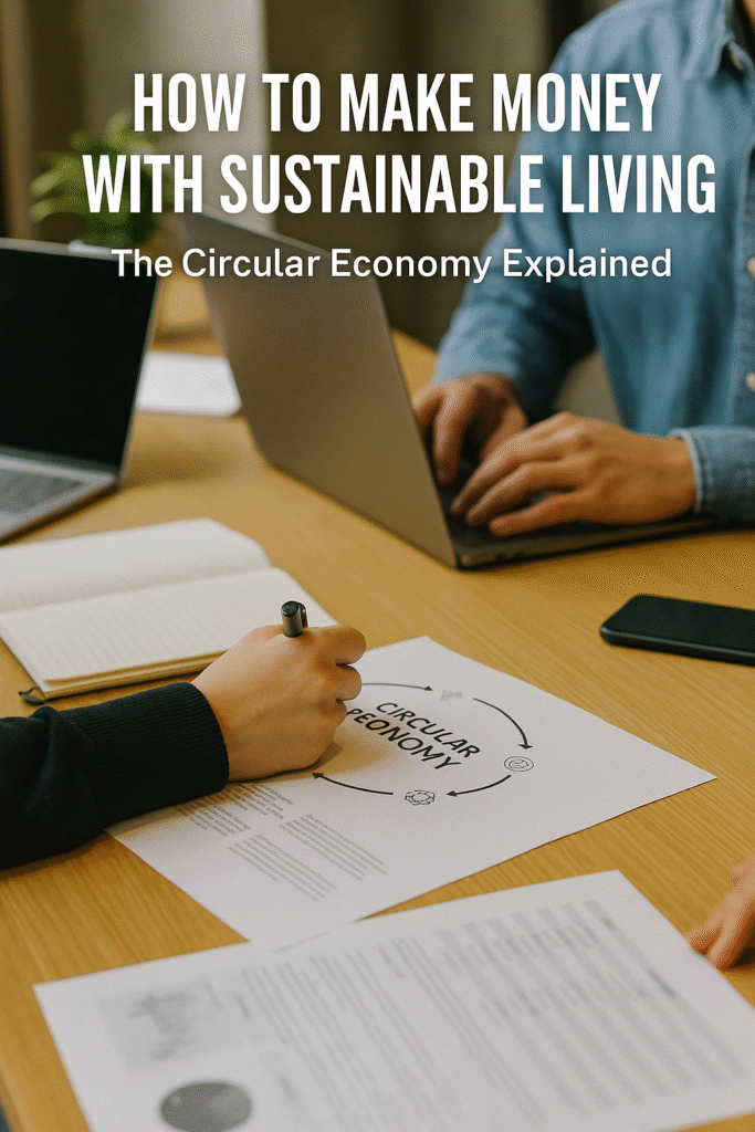 Sustainable living and circular economy concept with coins and plants