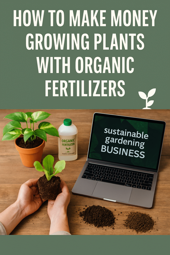 Featured image showing a modern eco-friendly home garden with lush green plants, organic fertilizers, and sunlight — representing sustainable living and how to make money growing plants at home.