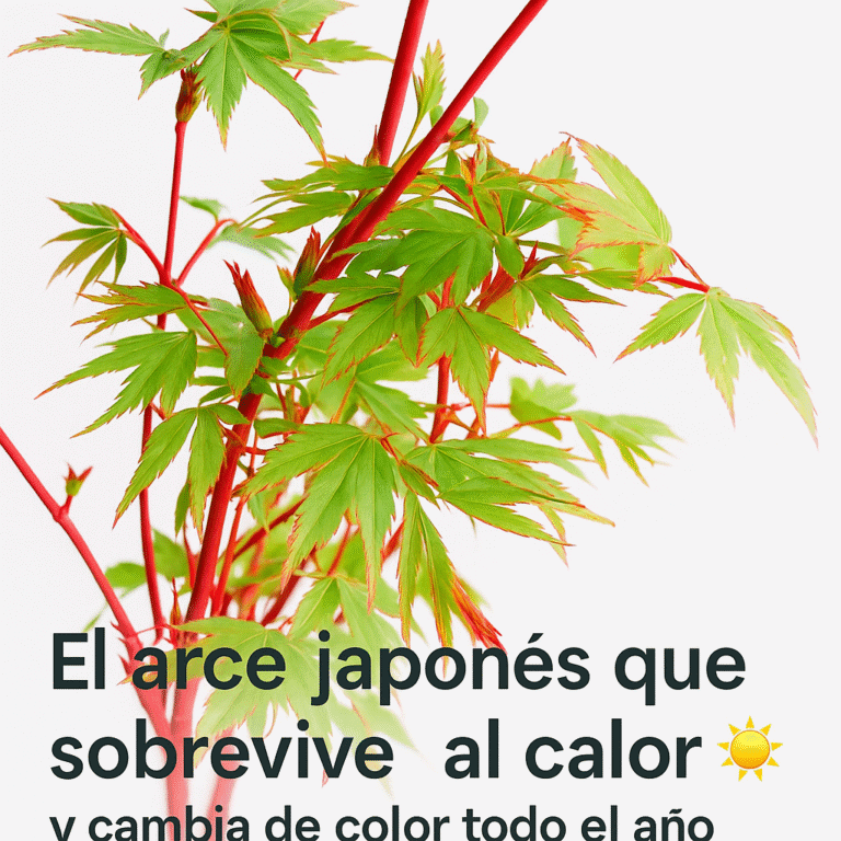 Acer palmatum ‘Sango Kaku’ 1 m, corteza color coral y follaje verde lima; ejemplar en maceta para jardín o terraza.