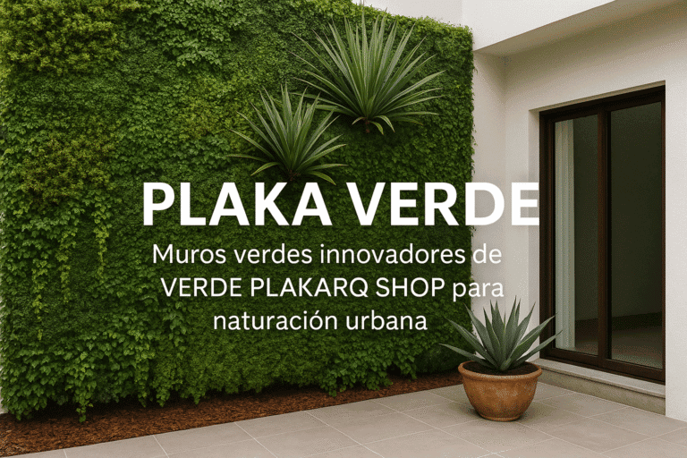 Muro verde del sistema Plaka Verde de VERDE PLAKARQ SHOP aplicado en proyectos de naturación urbana en Los Mochis, con vegetación densa y diseño arquitectónico sustentable